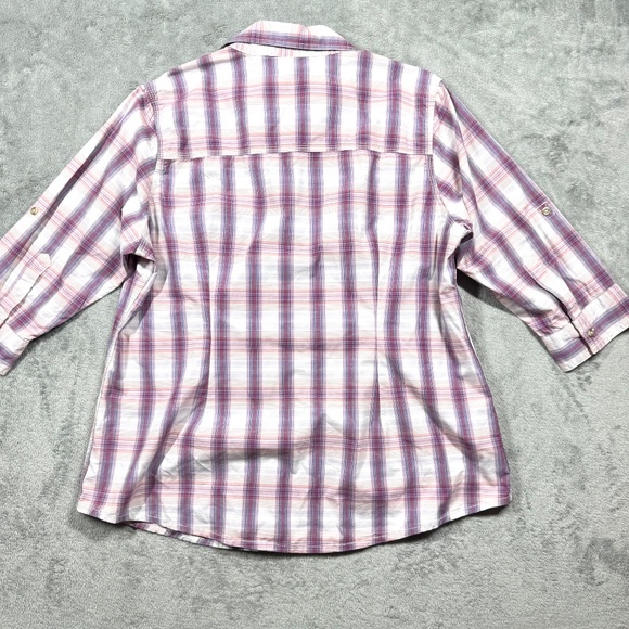 Carhartt Women’s XL Plaid Button Down Shirt Pink Purple Cotton Blend Workwear - Picture 6 of 9